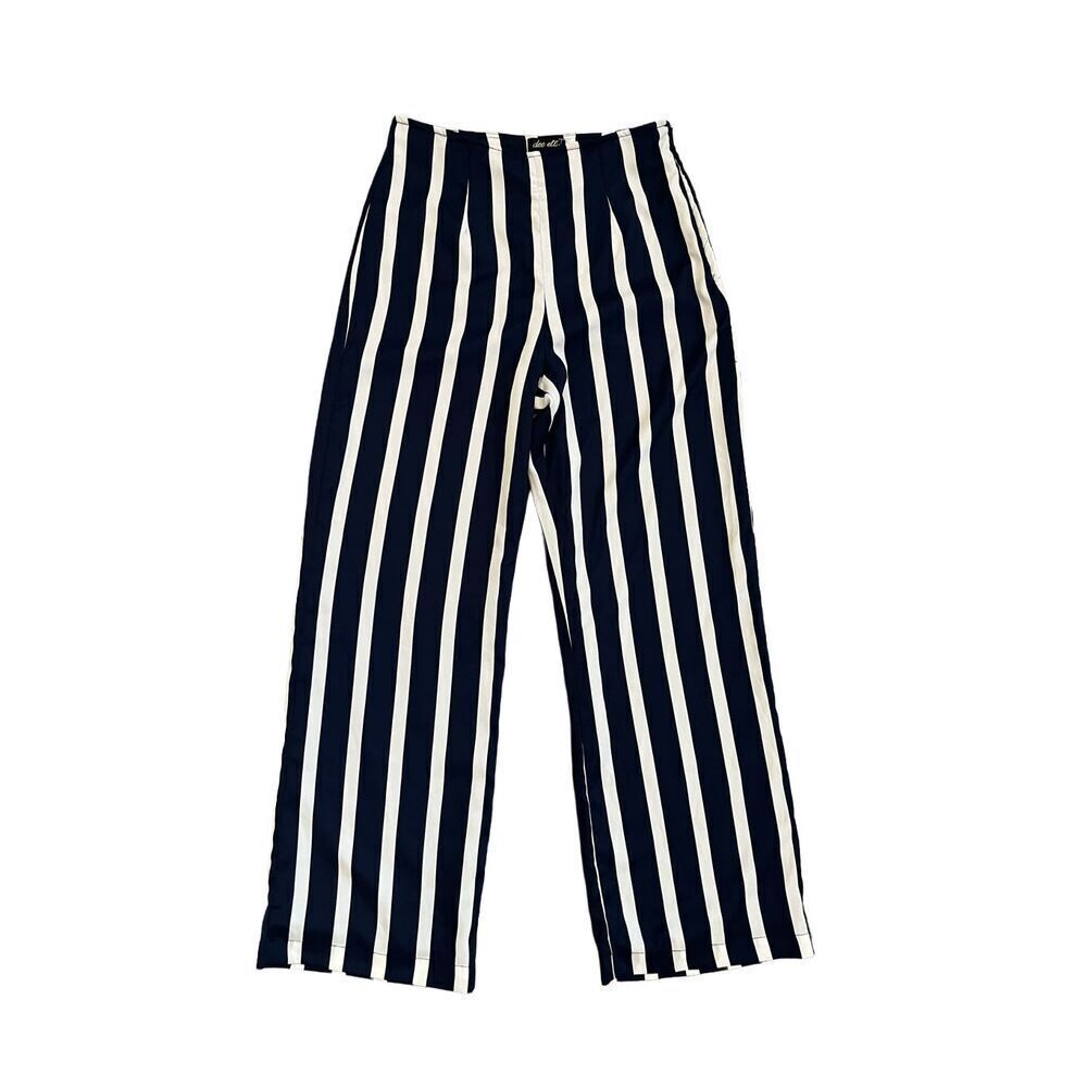 dee elly Blue White Stripe Palazzo Wide Leg Crop‎ Pants Small Coastal Nautical